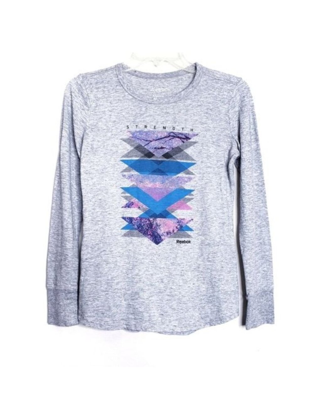 Reebok Gray Strength Graphic Print Long Sleeve Tee  T-Shirt Women's Size XS
